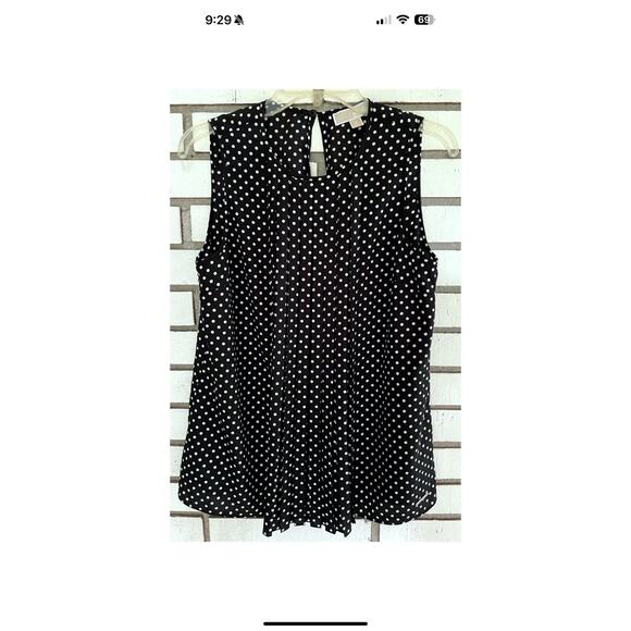 Michael Kors Pleated Tunic Sleeveless Size S Black Polka Dots Dots Keyhole Back - Picture 3 of 5